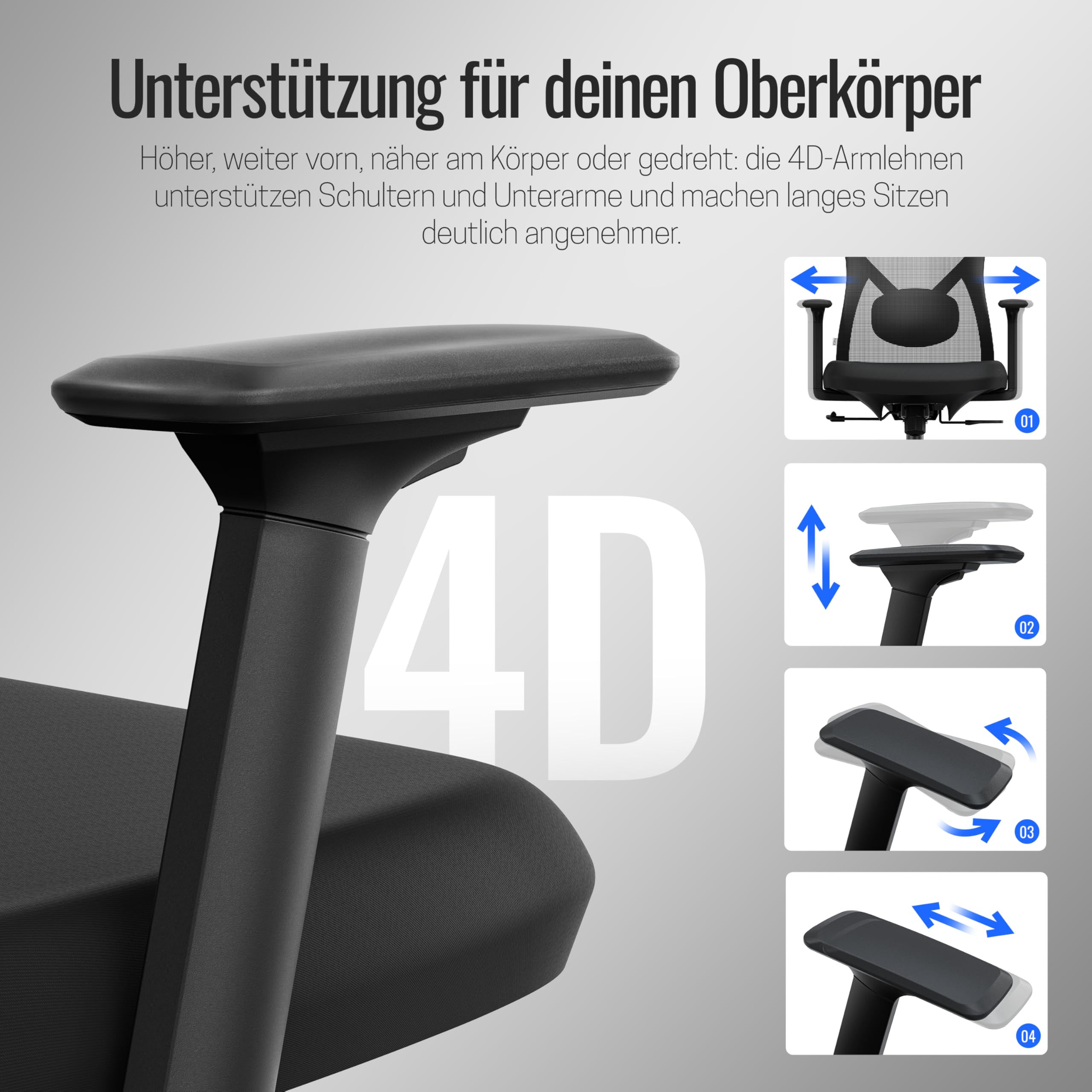 Yaasa Chair Plus, Bürostuhl des Jahres 2026, ergonomischer Schreibtischstuhl mit Kopfstütze 2D-Lordosenstütze & 4D-Armlehnen, Drehstuhl-TESTSIEGER gesundes Sitzen, Homeoffice Büro, Flüsterrollen 150kg
