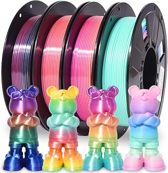 RAMBERY Silk Matte Rainbow 3D Printer Filament PLA 1.75mm, 4-Pack | Fast Color Change, Toughness Upgraded, 200g x 4 Spools, 1.76 lbs Total, Multicolor