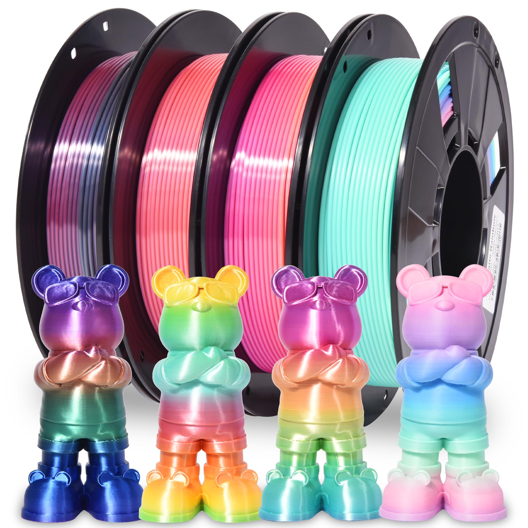 RAMBERY 4-Pack Silk Matte Rainbow PLA Filament