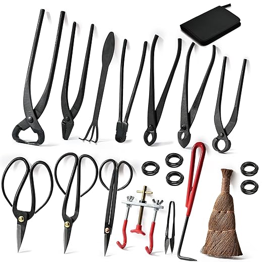 14-Piece Bonsai Tree Kit, Bonsai Tool Set, Carbon Steel Scissors Cutter Shears, Perfect Gardening Trimming Pruning Tools Jin Pliers, Rake with Spatula Starter Kit