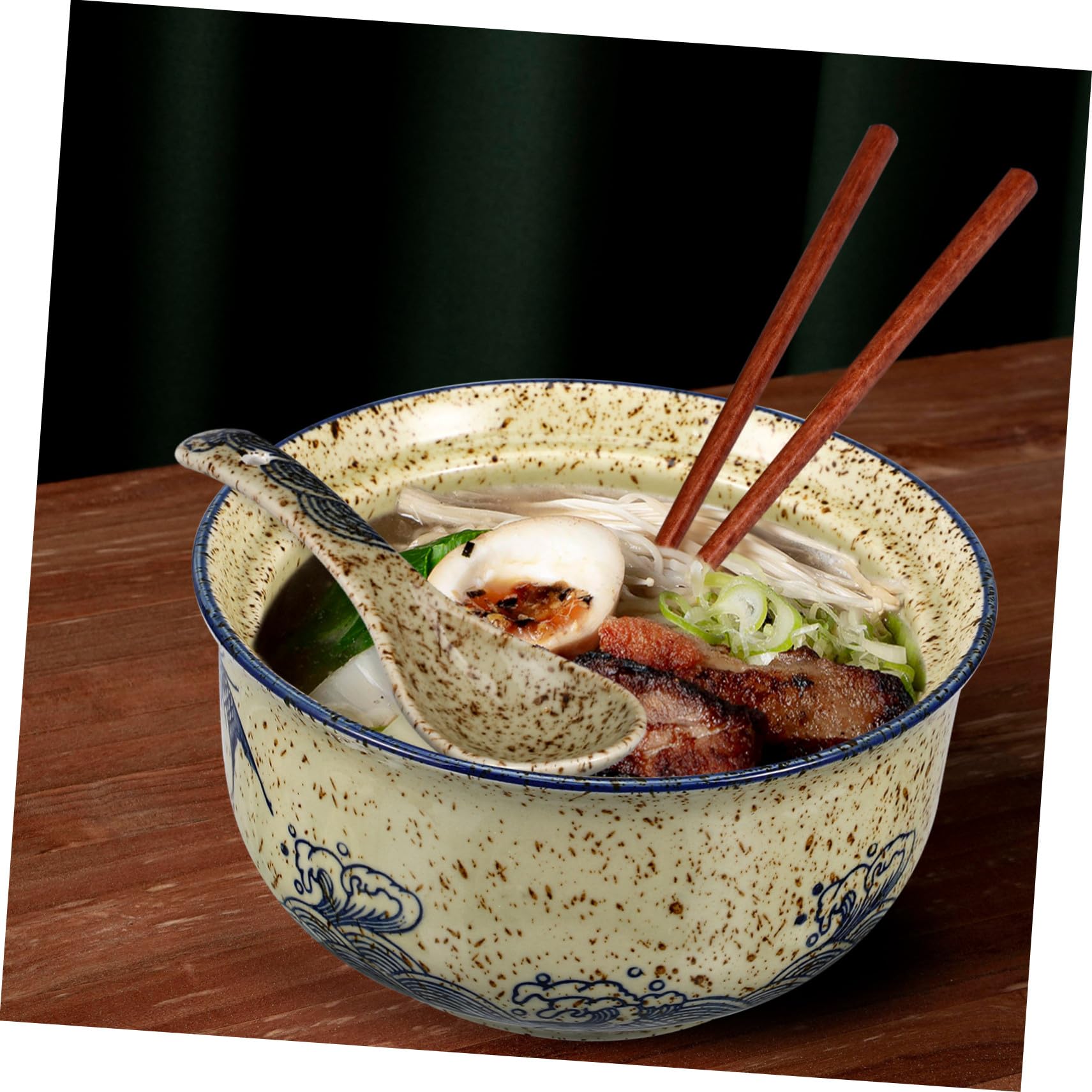 DOITOOL Ramen-schüssel-set aus Keramik mit Deckel Essstäbchen und Löffel für Suppen und Nudelgerichte Großes Fassungsvermögen und Wärmehaltung