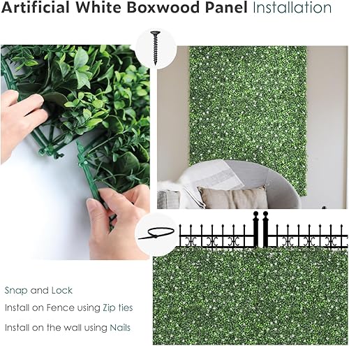 Miniatura 5 de ECOOPTS Panel de madera de boj artificial de 20 x 20 pulgadas con valla de flores, panel de vegetación, valla de privacidad, decoración de hiedra