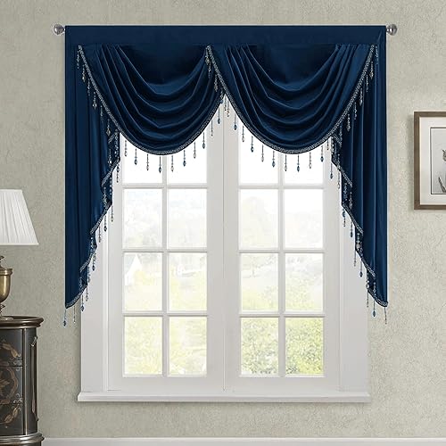 Miniatura 7 de StangH Cortinas de terciopelo grueso con cenefa de cascada para sala de estar, cenefas de lujo para oscurecer la habitación, con cuentas para