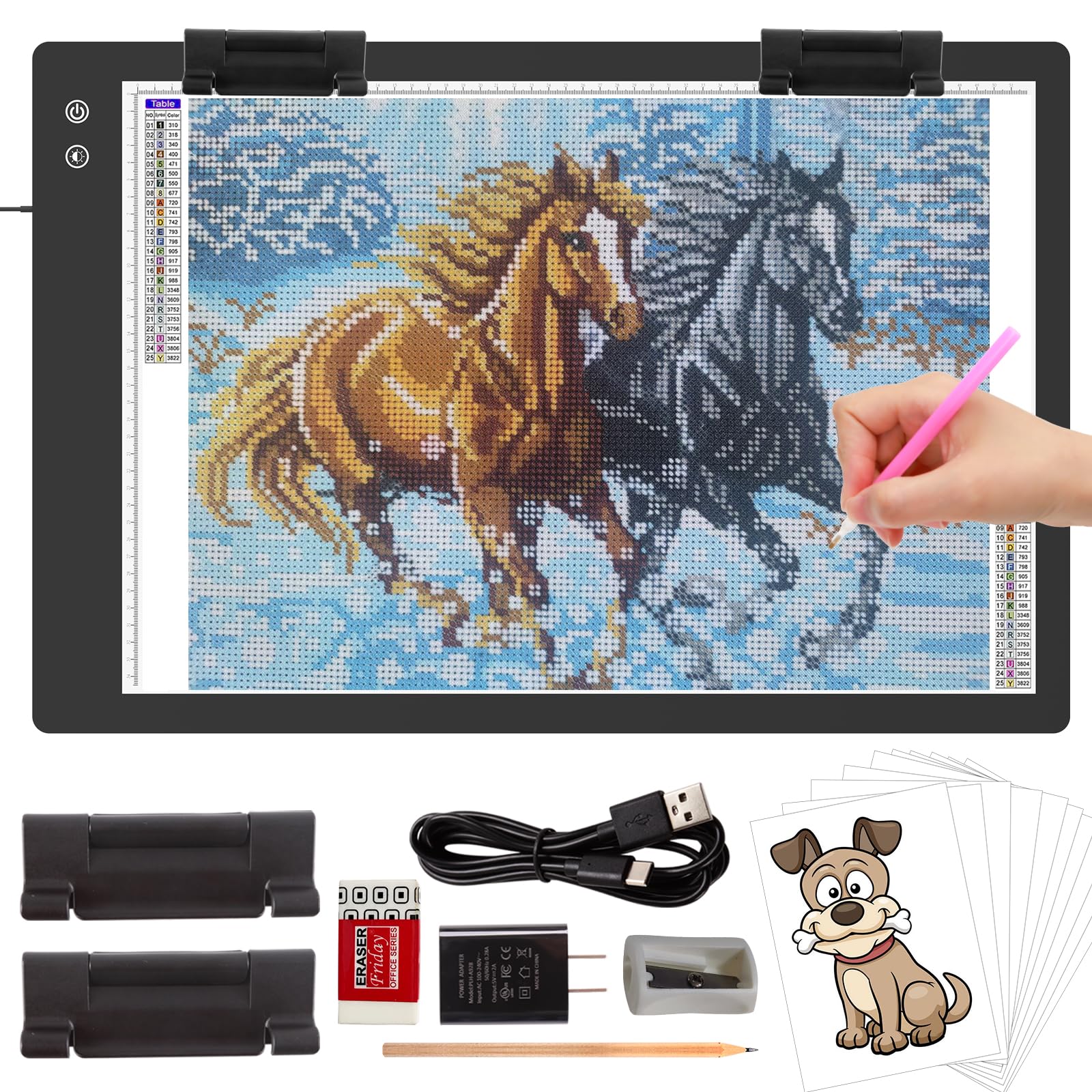 TOHETO Rechargeable A2 Light Box (23.7"x15.8"), 3-Color Light LED Light Pad for Tracing, Large Diamond Painting Light Board, 6 Levels/Stepless Dimming Light Table for Drawing, Sketching, Animation
