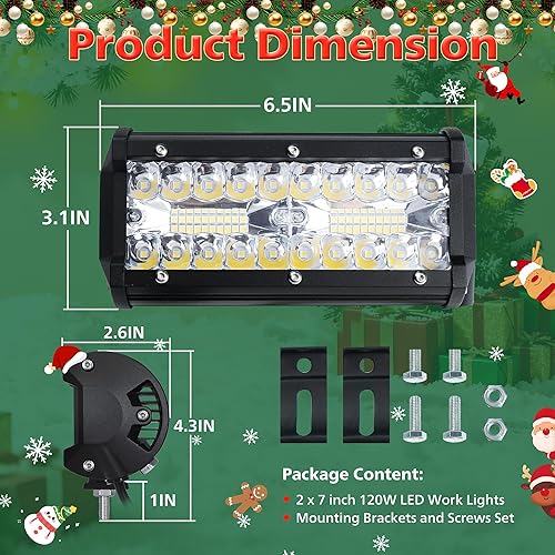 Miniatura 6 de 4WDKING Barra de luz LED de 7 pulgadas, 2 unidades, 240 W, 24,000 lúmenes, luz antiniebla para todo terreno, con haz combinado de inundación