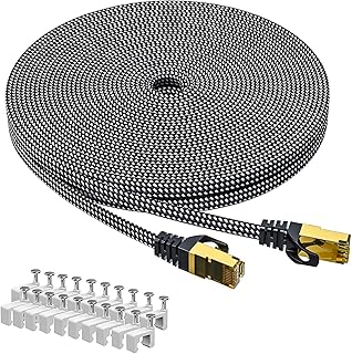 ARISKEEN Cat 8 Ethernet Cable 10M, High-Speed 40Gbps 2000MHz Network Cable Braided Flat Gigabit Rj45 STP Shielded Internet Network Lan Cable Cord for Modem Router PC