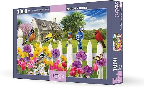 Miniatura 8 de Jiggz Garden Birds - Rompecabezas de 1000 piezas, cada pieza es única, desafiante juego familiar divertido para adultos, casa de campo, lindos
