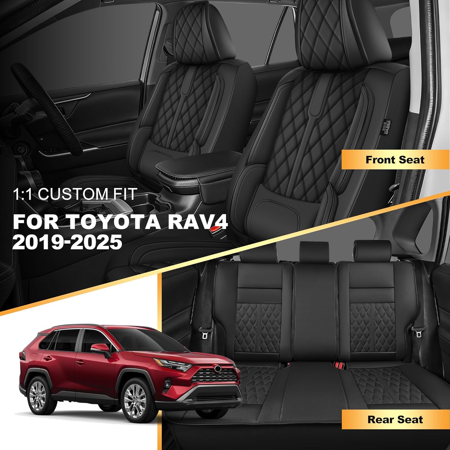YORKNEIC RAV4 Seat Covers, 1:1 Custom Fit for Toyota RAV4 2 Front Set 2019 2020 2021 2022 2023 2024 2025 LE, XLE, XLE Premium, Limited,Base Faux Leather Seat Covers (Black)