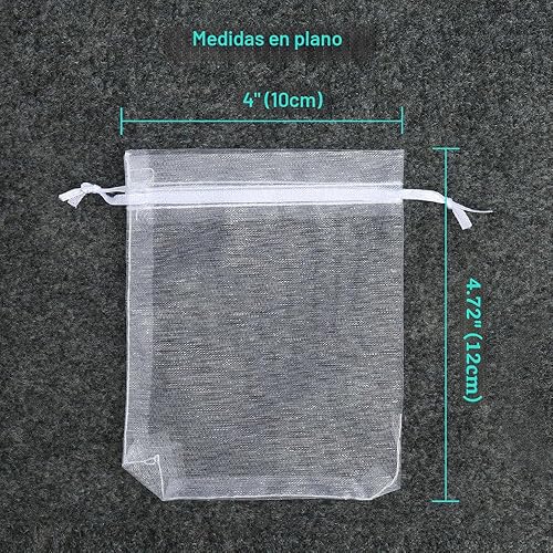 Miniatura 3 de Hopttreely 100 bolsas de organza transparentes premium, bolsas de regalo para bodas blancas, bolsas de joyería de 4 x 4.72 pulgadas para fiestas
