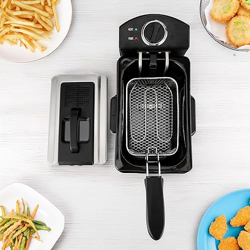 Miniatura 3 de PantryPro Freidora eléctrica de inmersión de acero inoxidable de 2 litros2.1 cuartos de galón, 1400 W, control de temperatura, cesta con gancho,