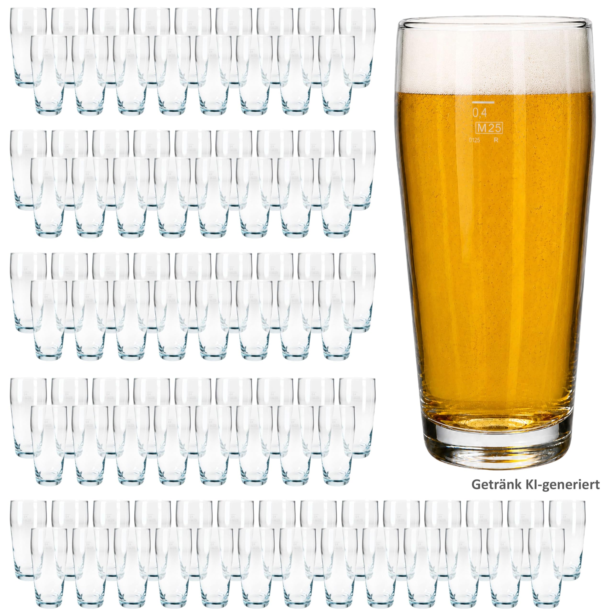 MamboCat 96er Set Willibecher 0,4 L geeicht I Biergläser aus klarem Glas mit Eichstrich I Trinkgläser für Bier, Wasser, Cocktails & Softgetränke ideal für Gastro, Bars & Restaurants
