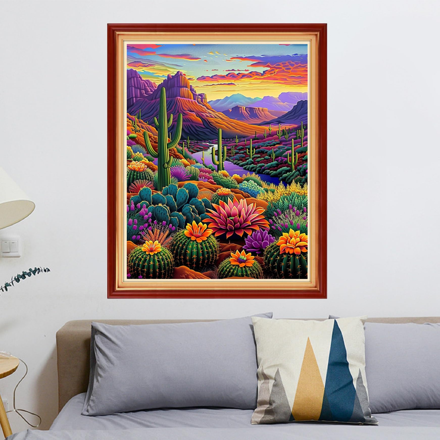 Stamped Cross Stitch Kits - Beach Night Landscape Counted Cross Stitch Kits for Beginners Adults Needlepoint Cross-Stitch Patterns-Succulent Plant World 16x20 inchs