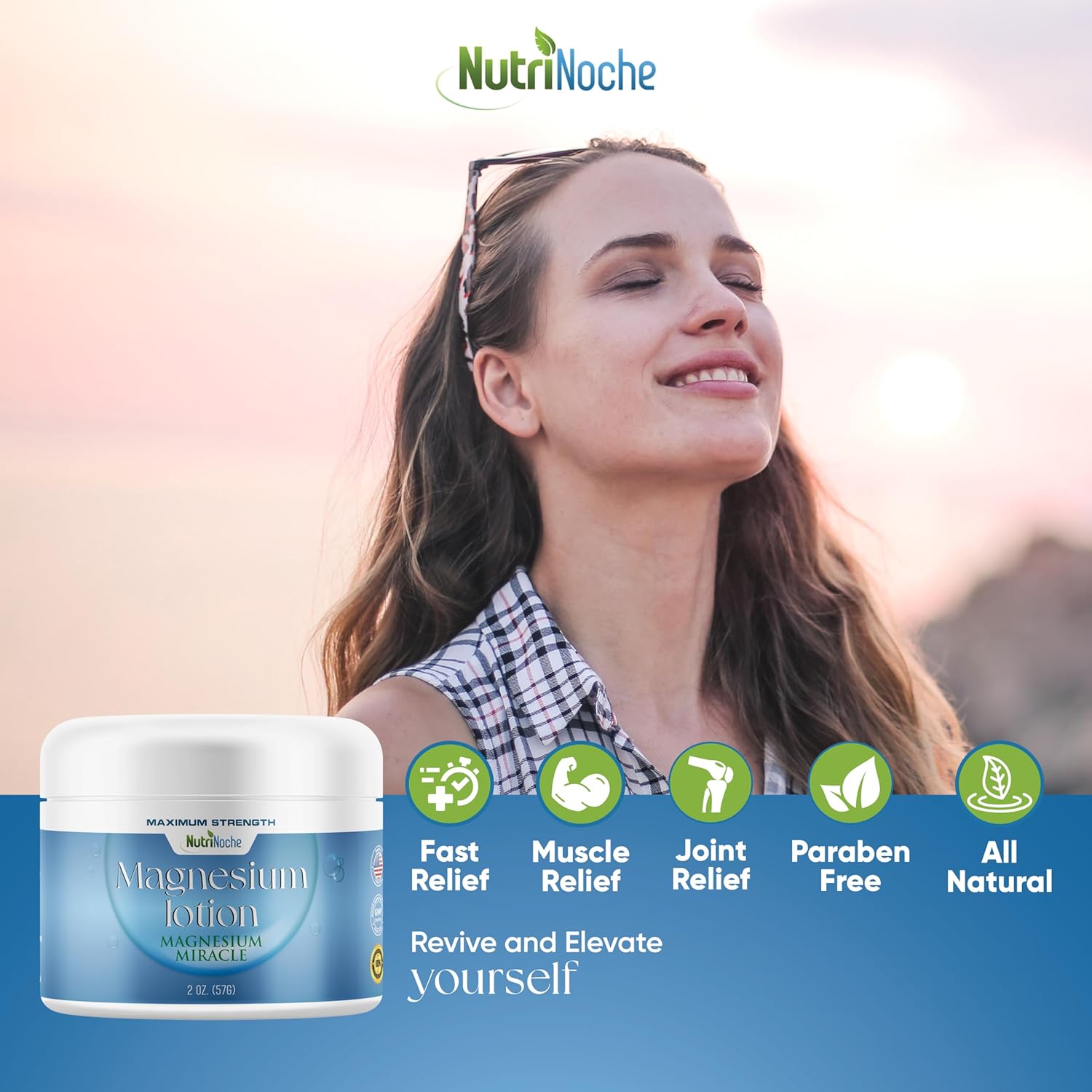 NutriNoche Magnesium Lotion - Magnesium Cream for Sleep & Rejuvenating Rest - Topical Nano Magnesium Formula - Soothe & Cool Muscles Instantly - All Natural Ingredients - Shea Butter - Made in USA