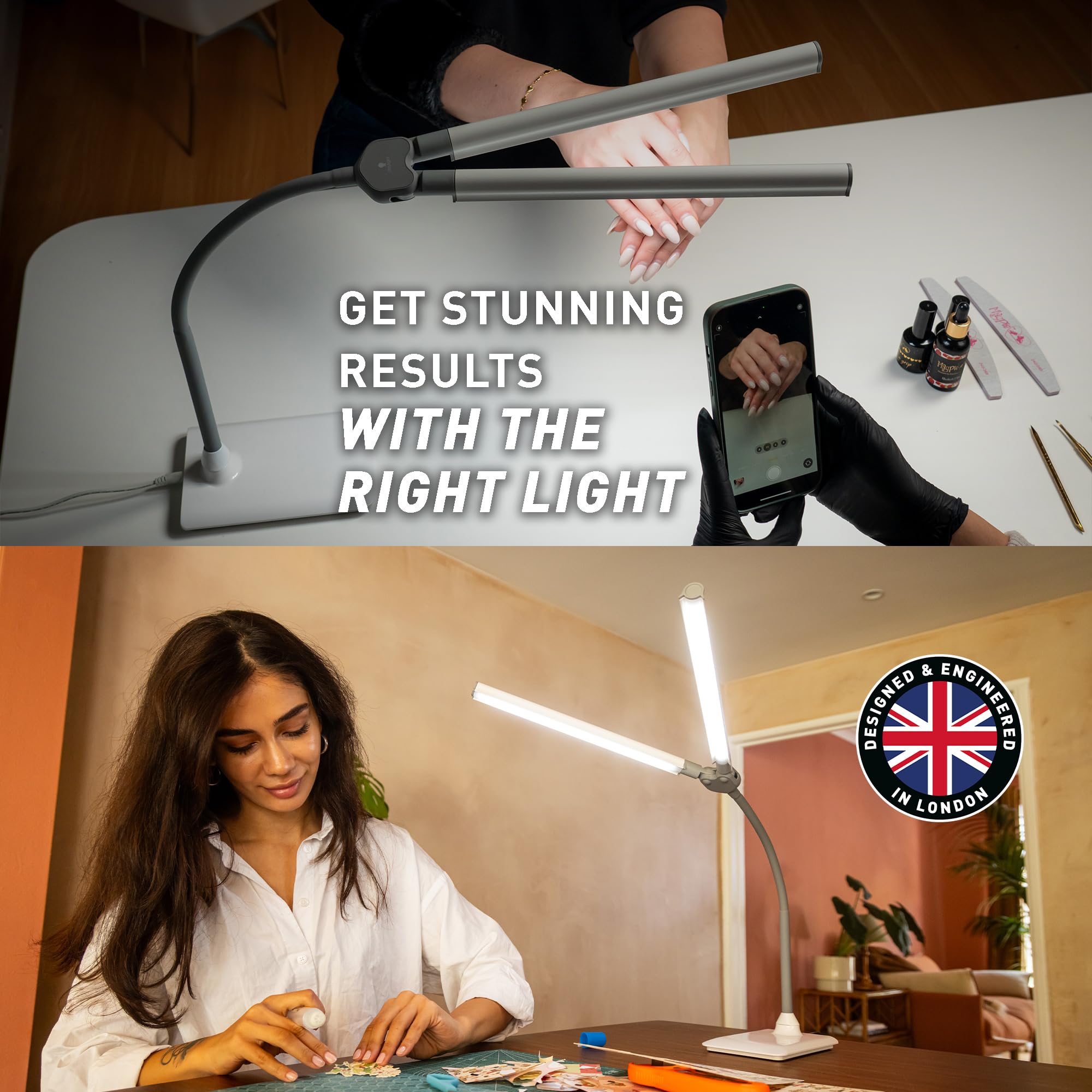 DuoPro™ Lampada da Scrivania a Doppia Testa LED con Paralumi Antiabbagliamento, Luminosità Regolabile e CRI 95+ per Colori Accurati - Design Moderno, Perfetta per Ufficio a Casa, Artigianato e Studio