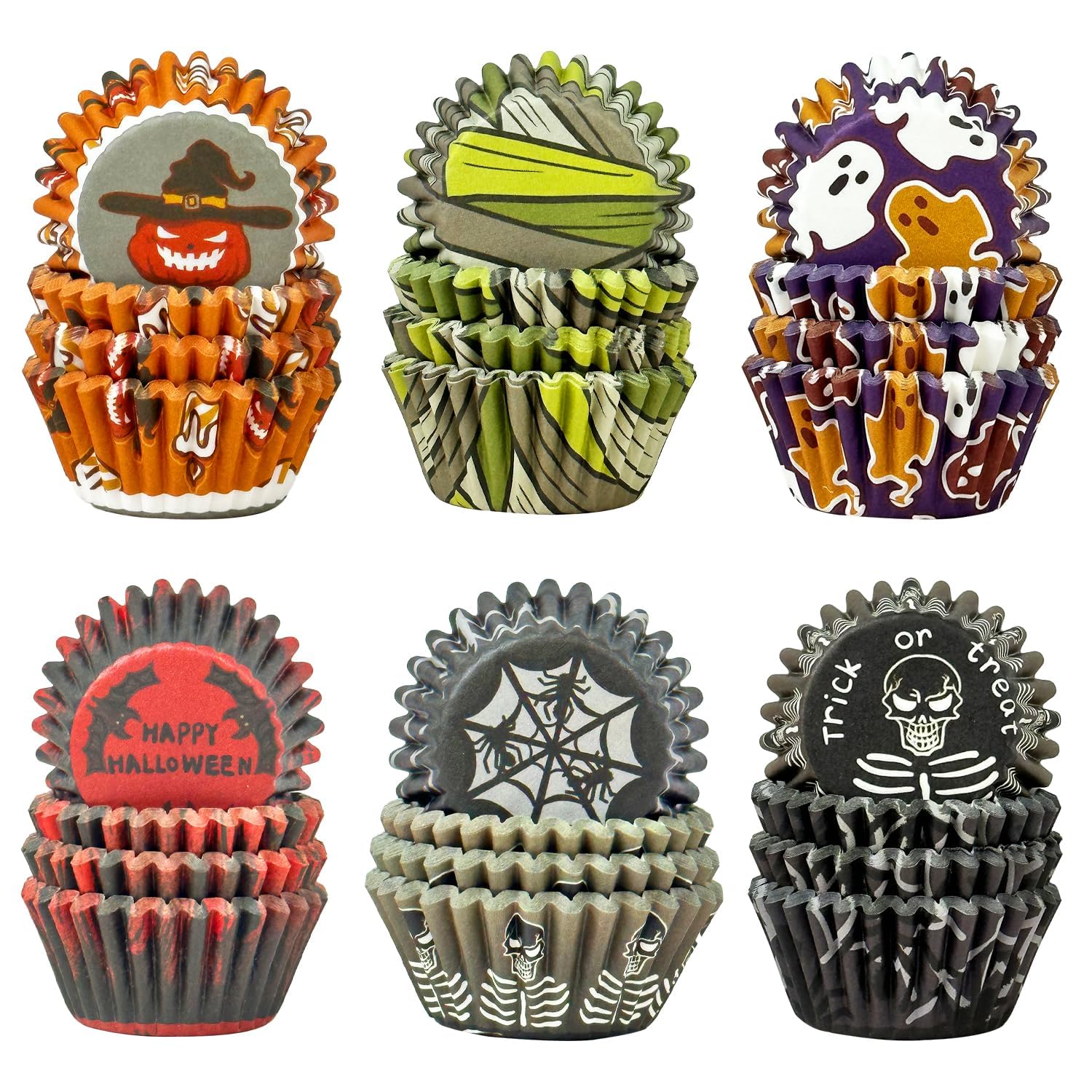 Gcardist Halloween 300-Count Gradient Cupcake Liners Cupcake Cups Food Grade 6 Original Design Halloween Red Bat Cupcake Papers Baking Cups Cupcake Wrappers（Small Size）