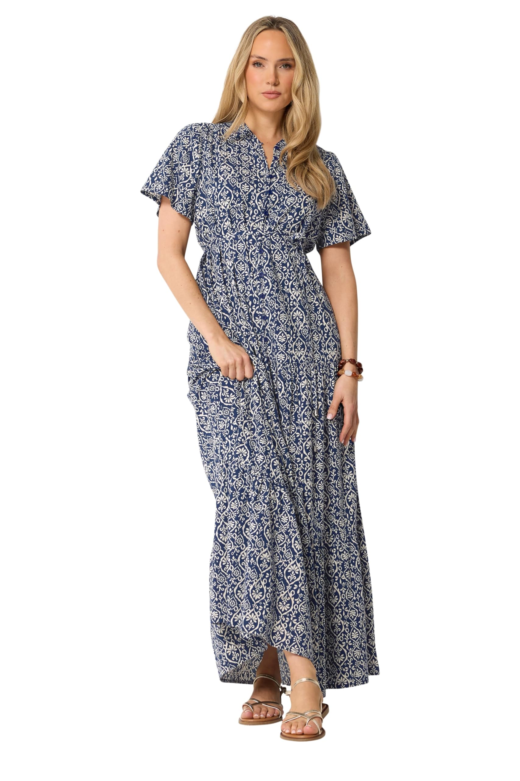 Long Tall Sally Women's Dark Blue Tall Floral Tie Waist Maxi Dress In | Size: 20