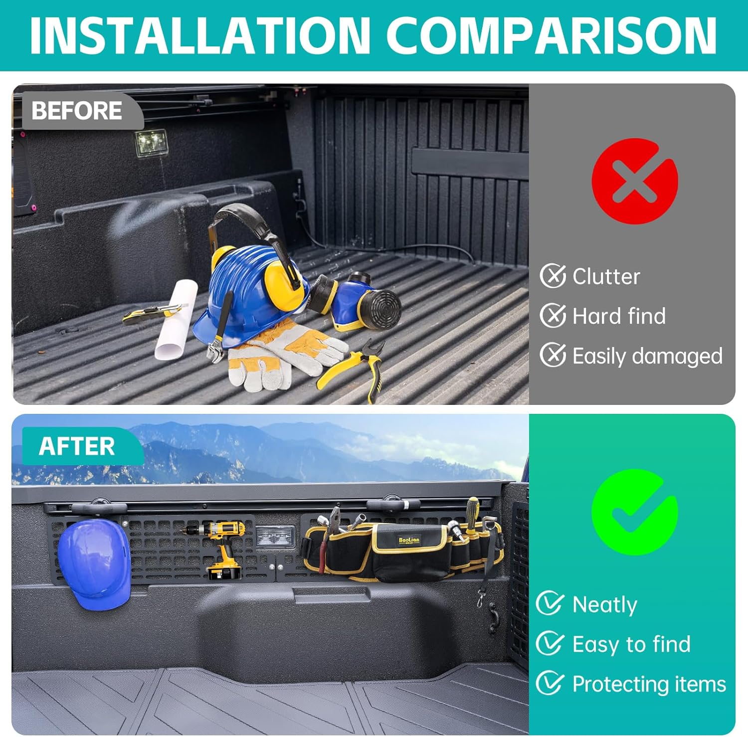 Side Truck Bed Molle Panel Rack System Compatible with 2024 2025 Toyota Tacoma 5FT Accessories Cargo Storage Organizer Tools Rack Fit for 24-25 Tacoma Accessories