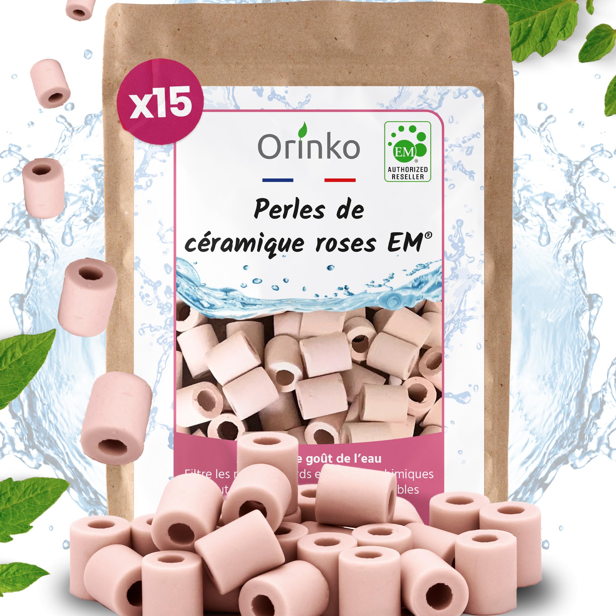 ORINKO® Pink EM Ceramic Beads Water Filter x15, Sustainable Ceramic Beads for Water Purification