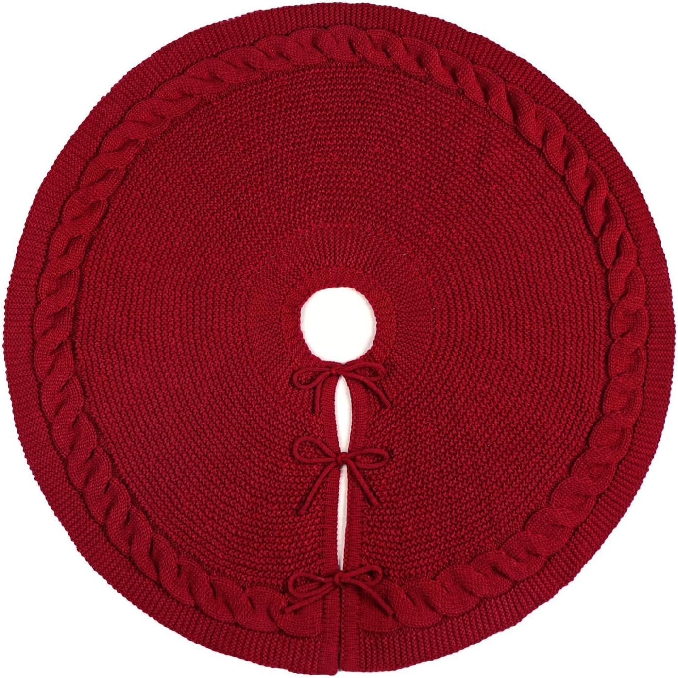 36 Inch Christmas Tree Skirt: Pencil Tree Skirt for 6FT Tree, Cable Knit Wine Red Small Tree Skirt, Vintage Tree Skirts, Rustic Farmhouse Christmas Decorations