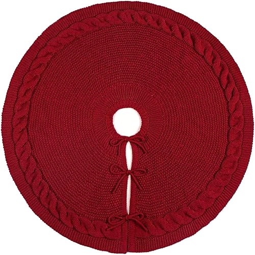 Miniatura 5 de 36 Inch Christmas Tree Skirt: Pencil Tree Skirt for 6FT Tree, Cable Knit Wine Red Small Tree Skirt, Vintage Tree Skirts, Rustic Farmhouse Christmas