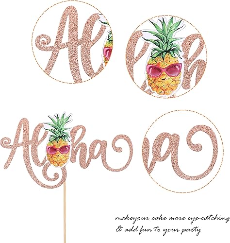 Miniatura 3 de 1 paquete de decoración para tarta Aloha con purpurina de piña hawaiana de verano, decoración de pastel de frutas tropicales para verano, baby