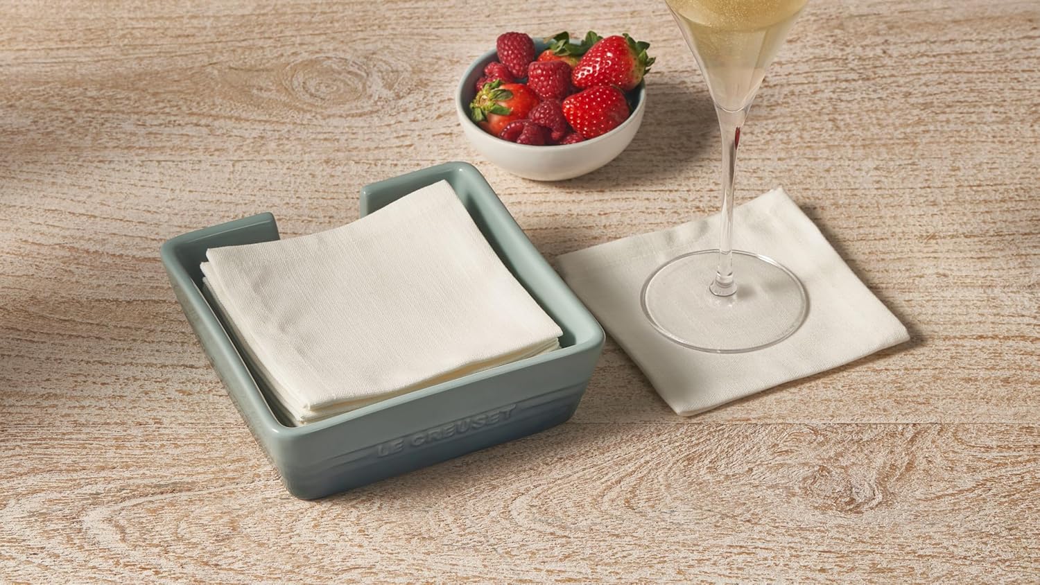 Le Creuset Stoneware Signature Cocktail Napkin Holder, 6 ", White