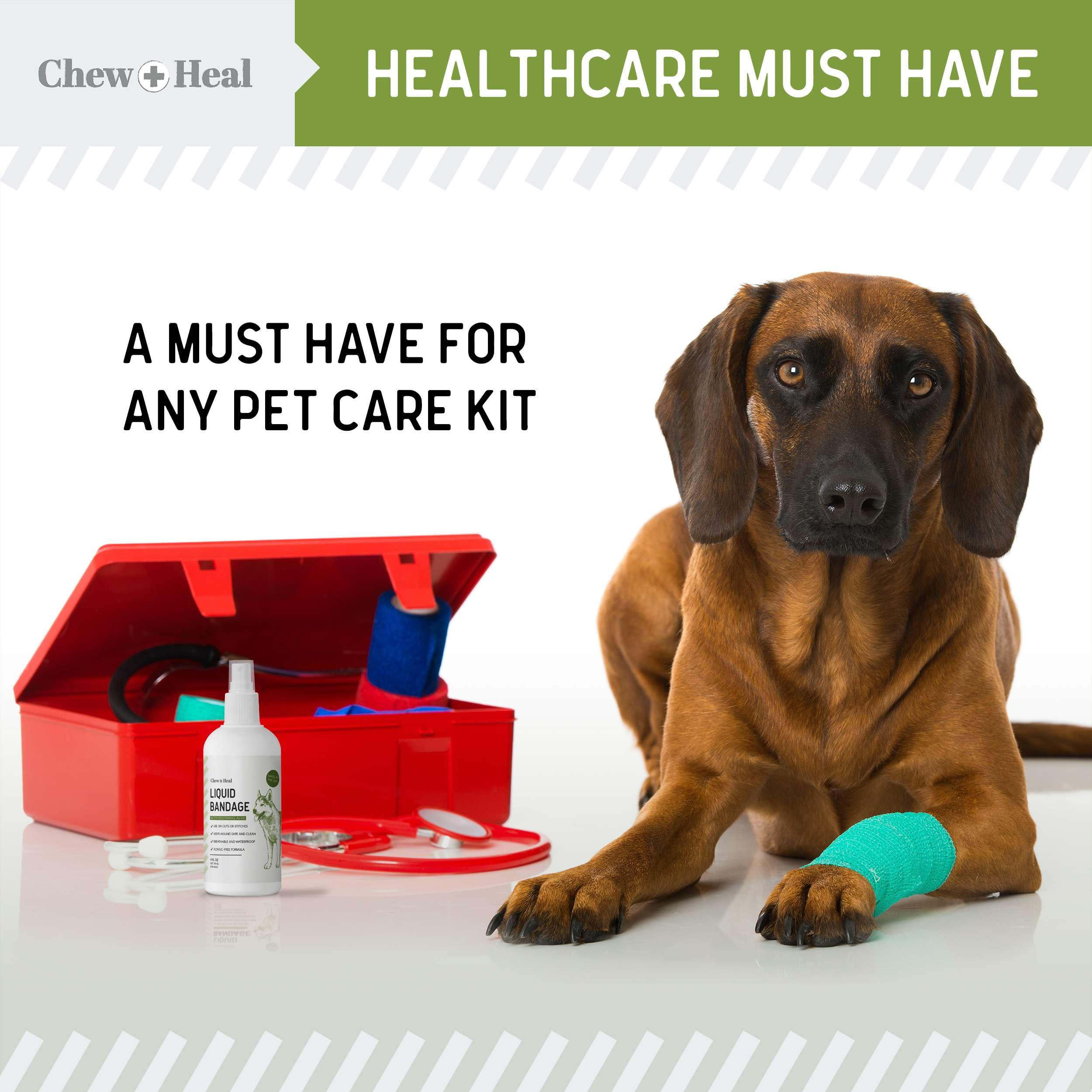 Chew + Heal Labs Liquid Bandage for Dogs 4oz Waterproof Spray Wound Care with Aloe for Cuts, Scrapes, Stitches, Paw Injuries - Breathable, Safe if Licked - image 4