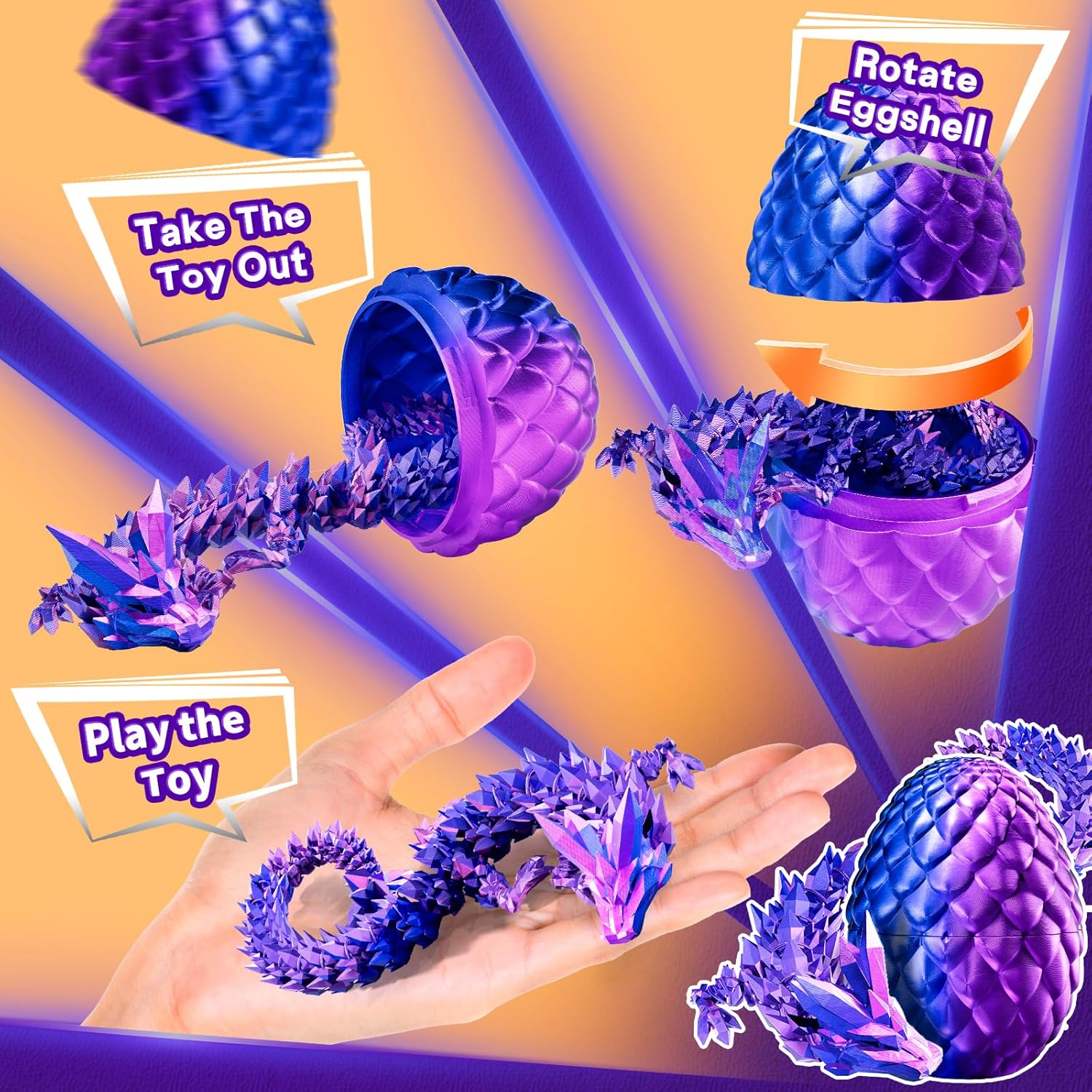 3D Printed Dragon Eggs with Dragon Inside, Easter Basket Stuffers for Kids, Prefilled Easter Dragon Eggs with Dragon Toy, Articulated 3D Printed Animals Fidget Gifts Toys for Boys Girls 3-8