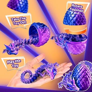 3D Printed Dragon Eggs with Dragon Inside, Dragon Toy(Purple) | Easter Basket Stuffers for Kids, Articulated 3D Printed Animals Fidget, Gifts for Boys Girls 3-8