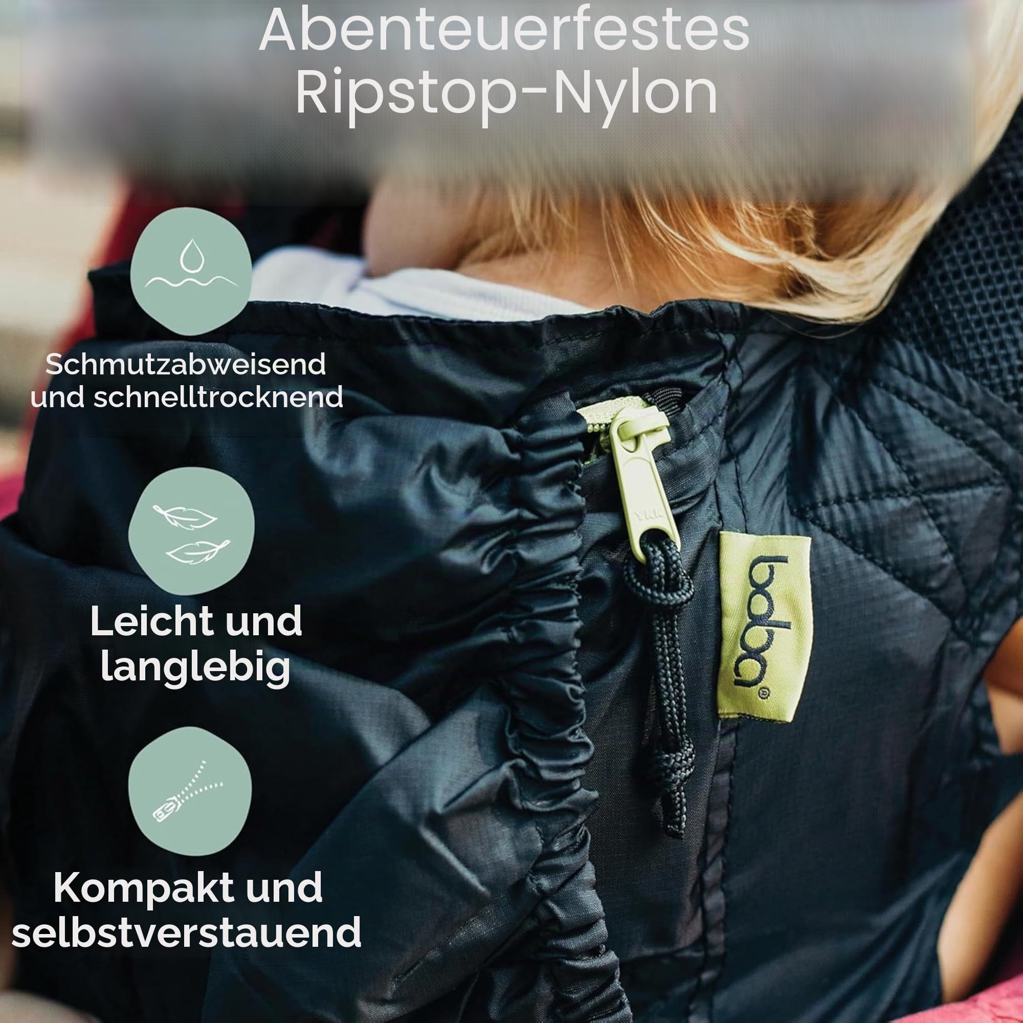 Boba Air Leichte Babytrage & Kleinkindtrage 7-20 kg, Faltbar, Schwarz | Faltbar in die eigene Tasche für Reisen & Wandern, zertifiziert Hüftgesunder Ergonomischer Sitz, Bauch- & Rückentrage.