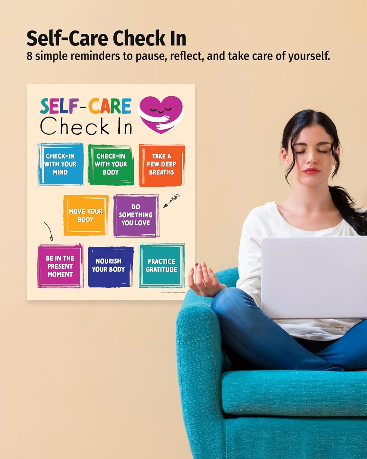 ZOCO – Self-Care Check- Poster (5-Pack) – Mindfulness & Mental Health Wall Art for Teens & Adults – Ideal for Therapy, Counseling, School, or Home – Laminated 17x22