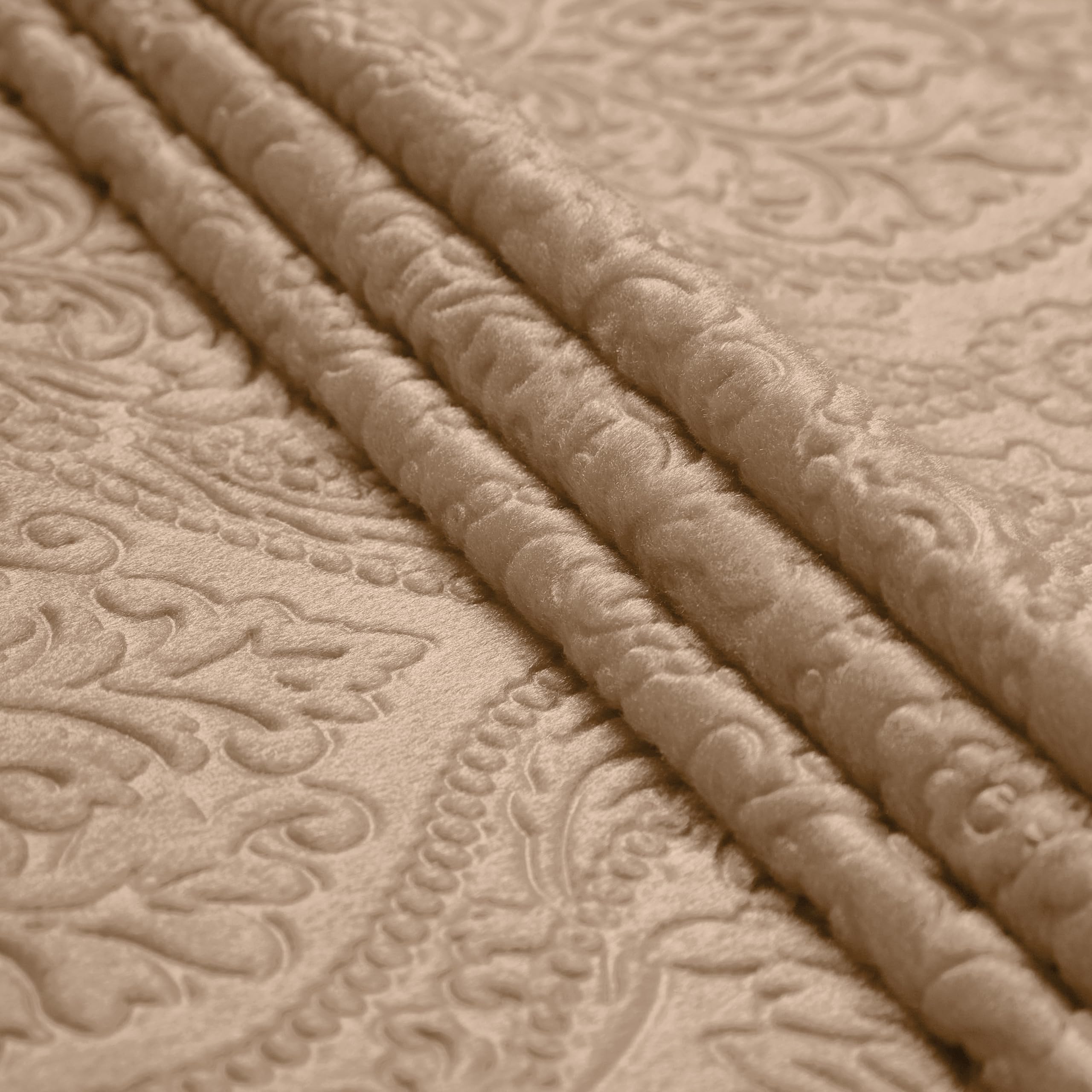 Encasa XO Embossed Velvet Fabric Material by Meter Beige | Sofa Cloth Material | Unstitched Fabric for Making Cushion Cover, Sofa Cover, Backdrop| 175 GSM, Width 54 Inches | Order by Meter