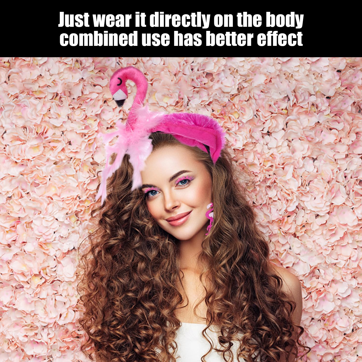 NIDHFG 1 Piece Of Flamingo Headband, 1 Pair Of Eyelashes And 1 Pair Of Earrings, Creative Cartoon Headbands, Party Dressing Supplies, Party Clothing Accessories. - Image 4