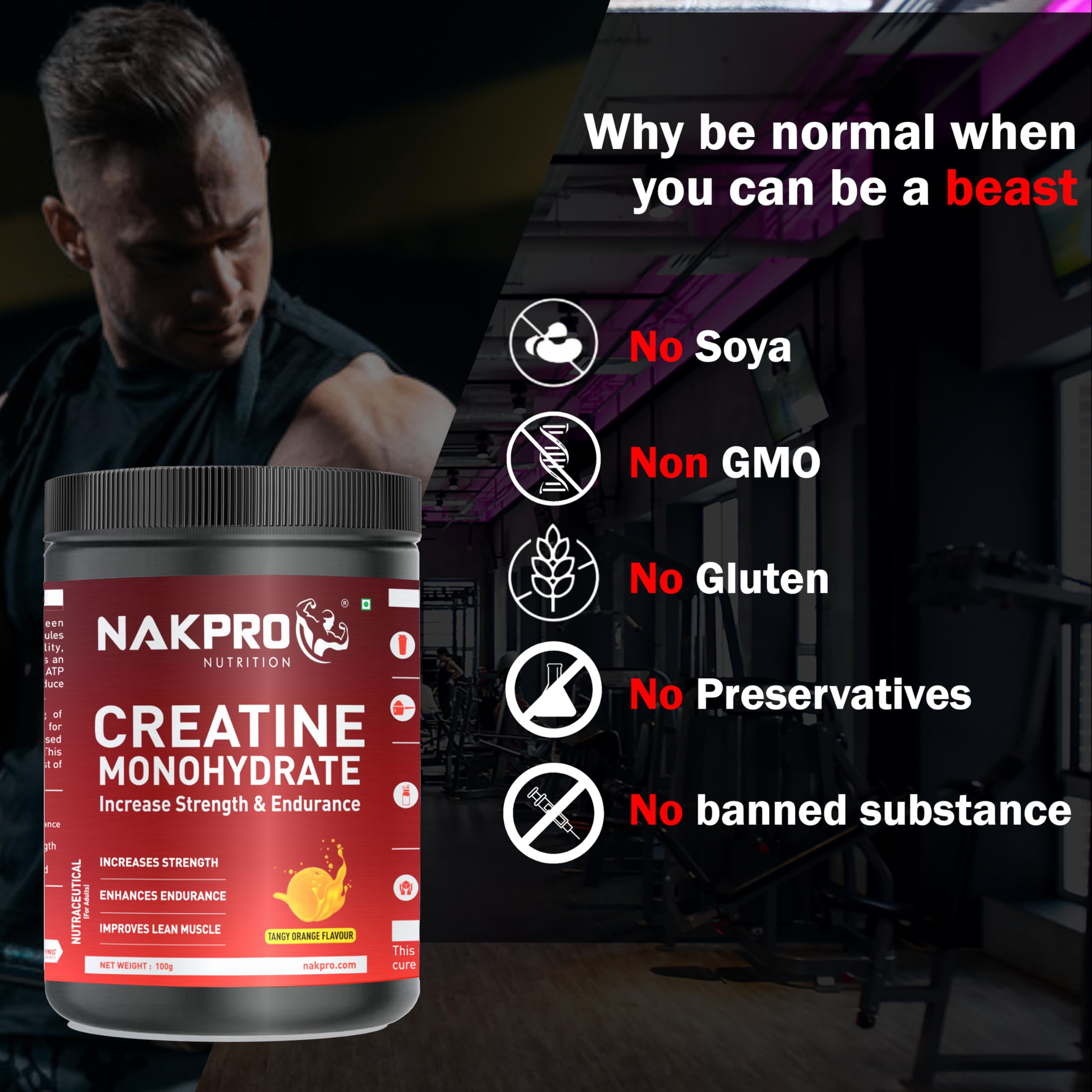 NAKPRO Micronised Creatine Monohydrate Powder 100g, Tangy Orange | 3g Creatine/Serving | Trustified Certified | Rapid Absorption Pre/Post Workout Supplement for Muscle Repair & Recovery - Image 6 thumbnail
