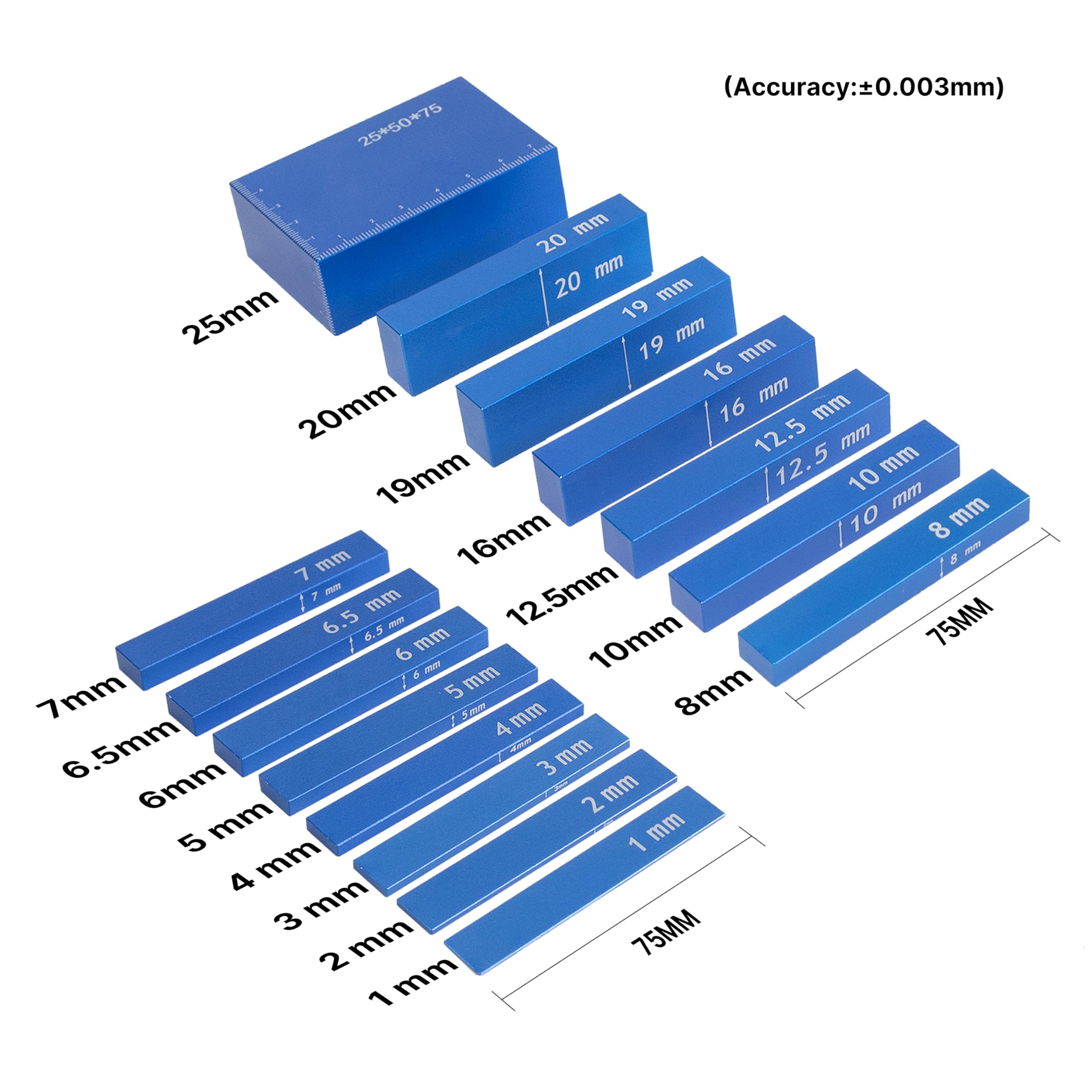 Bloques métricos de configuración para carpintería, juego de bloques de aluminio para calibrador de altura para enrutador y accesorios de sierra de mesa, color azul, 15 unidades