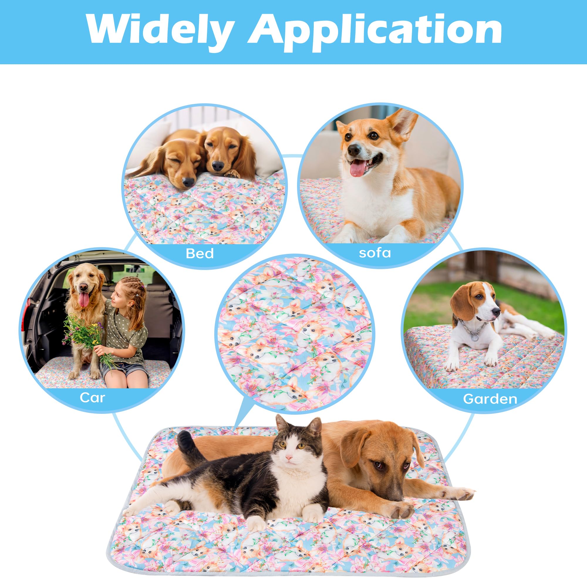 Alfombrilla de refrigeración para perros, almohadillas de hielo autoenfriables para gatos, manta ligera para mascotas, tela fresca de verano para cachorros, tapete lavable para dormir para