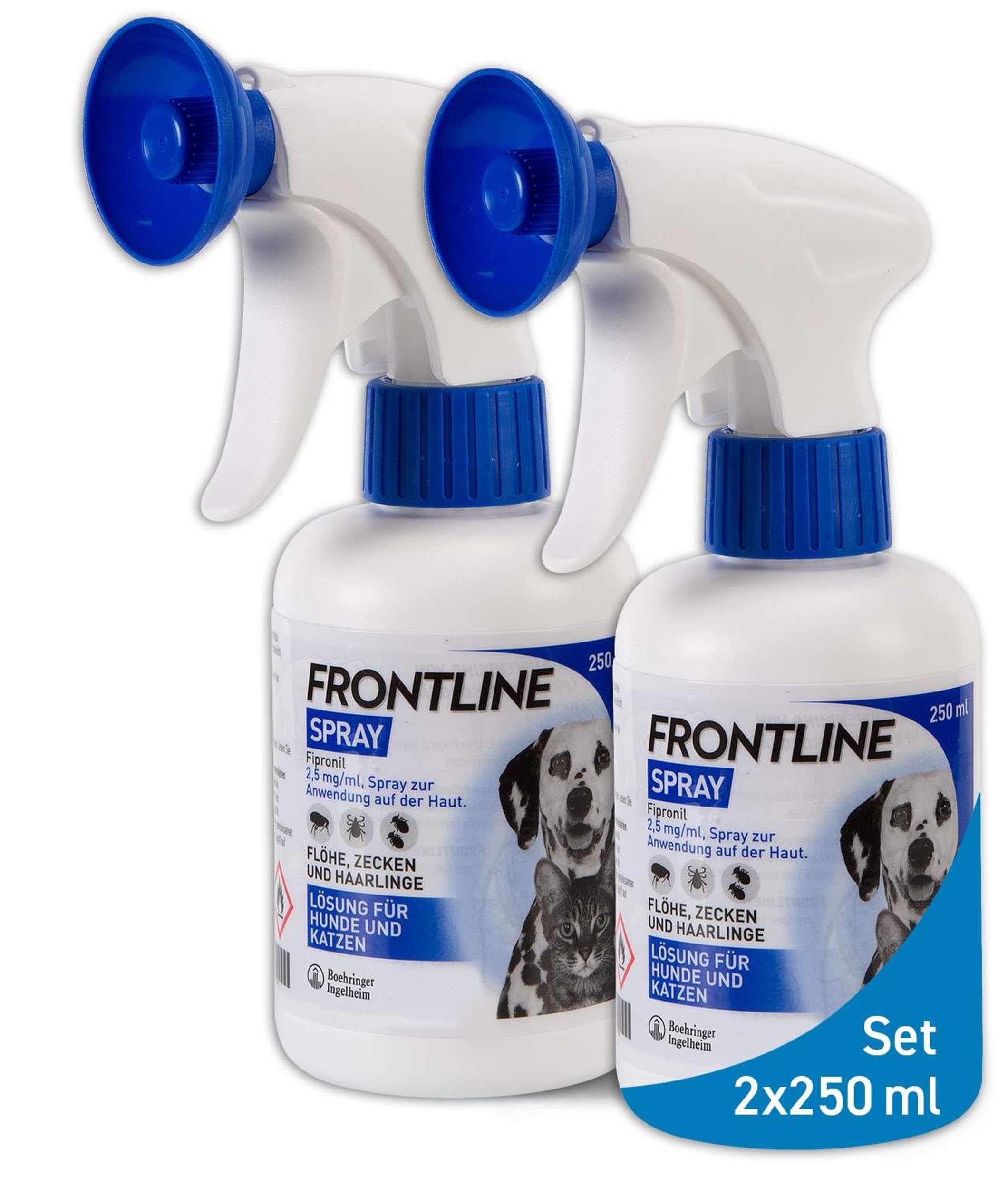 FRONTLINE Spray Hund & Katze gegen Zecken, Flöhe & Haarlinge | 250 ml (2er Pack) - 2,5 mg/ml - auch für Welpen & Kitten ab dem ersten Lebenstag geeignet - mit Sofortwirkung