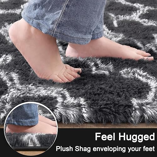 Miniatura 5 de LOCHAS - Alfombra de lujo para interior, moderna, de felpa, esponjosa, extrasuave y cómoda, geométrica marroquí, para dormitorio, sala de estar