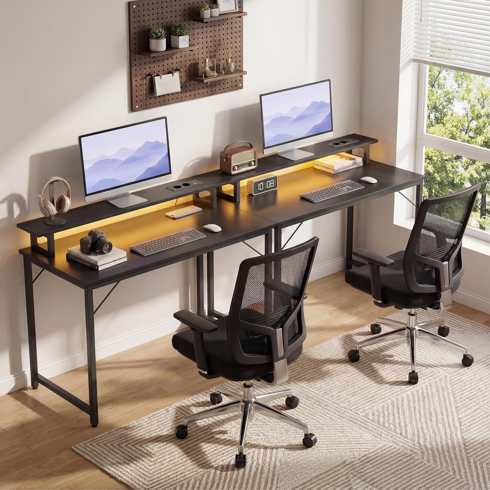 iSunirm Mesa Gaming con LED y Enchufes 120x50cm, Escritorio Gaming con Soporte para Monitor y Puertos USB, Escritorio Pequeño para Ordenador para Habitación y Oficina, Negro