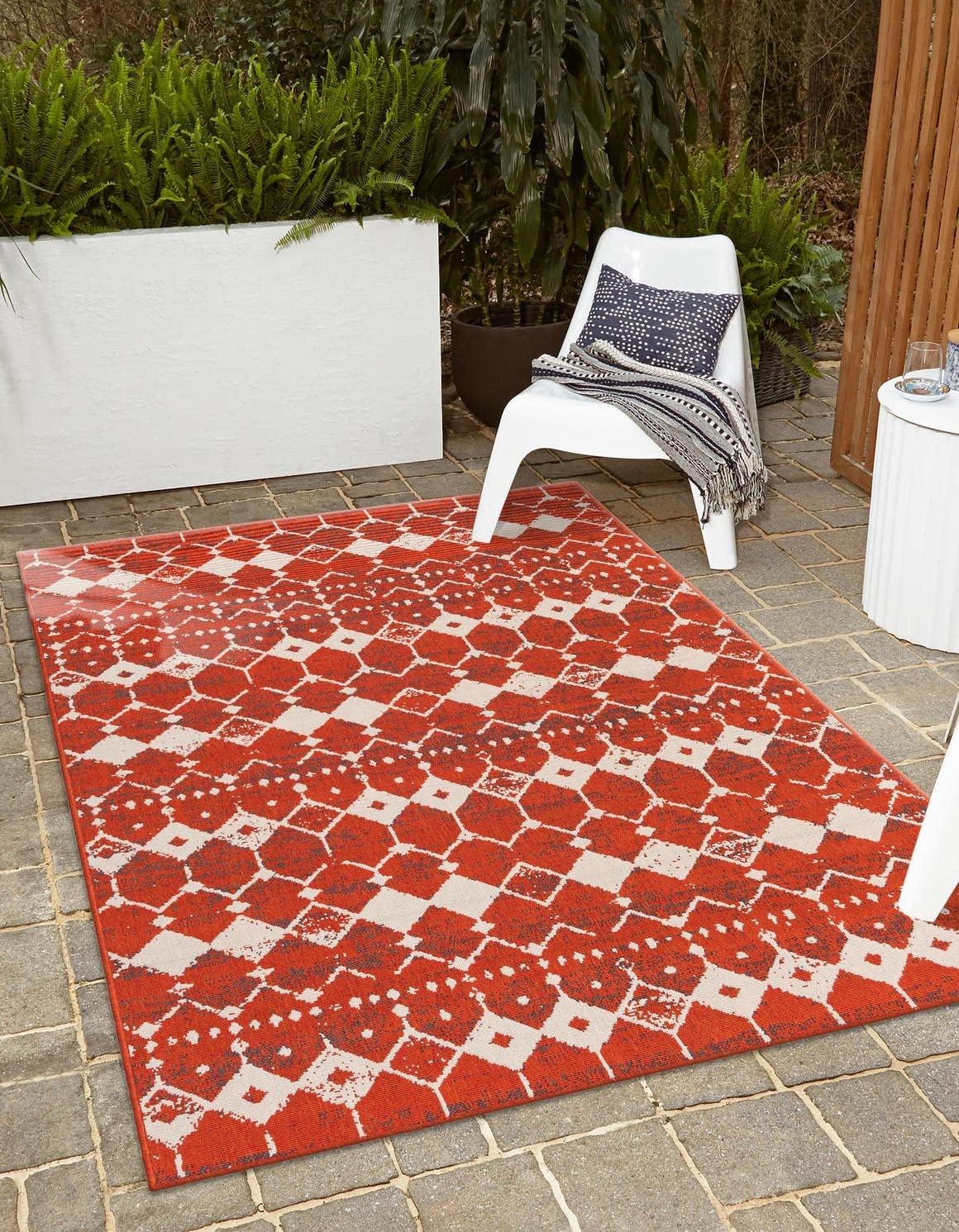 Unique Loom Outdoor Trellis Collection Area Rug - Cardak (4' 1" x 6' 1" Rectangle, Ivory and Gray/ Gray)