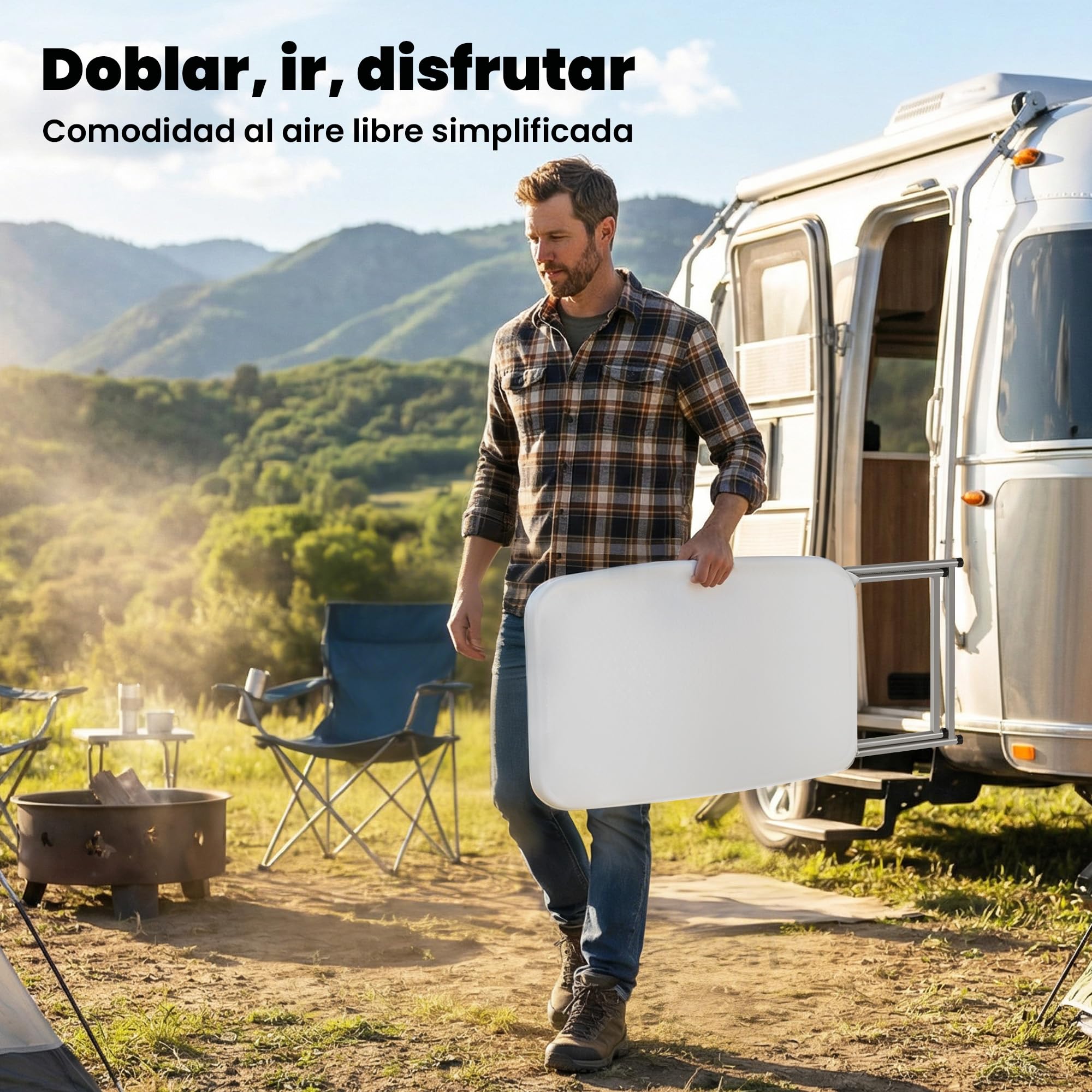 Outsunny Mesa Plegable Camping Altura Ajustable 75x50x73,5 cm Blanco