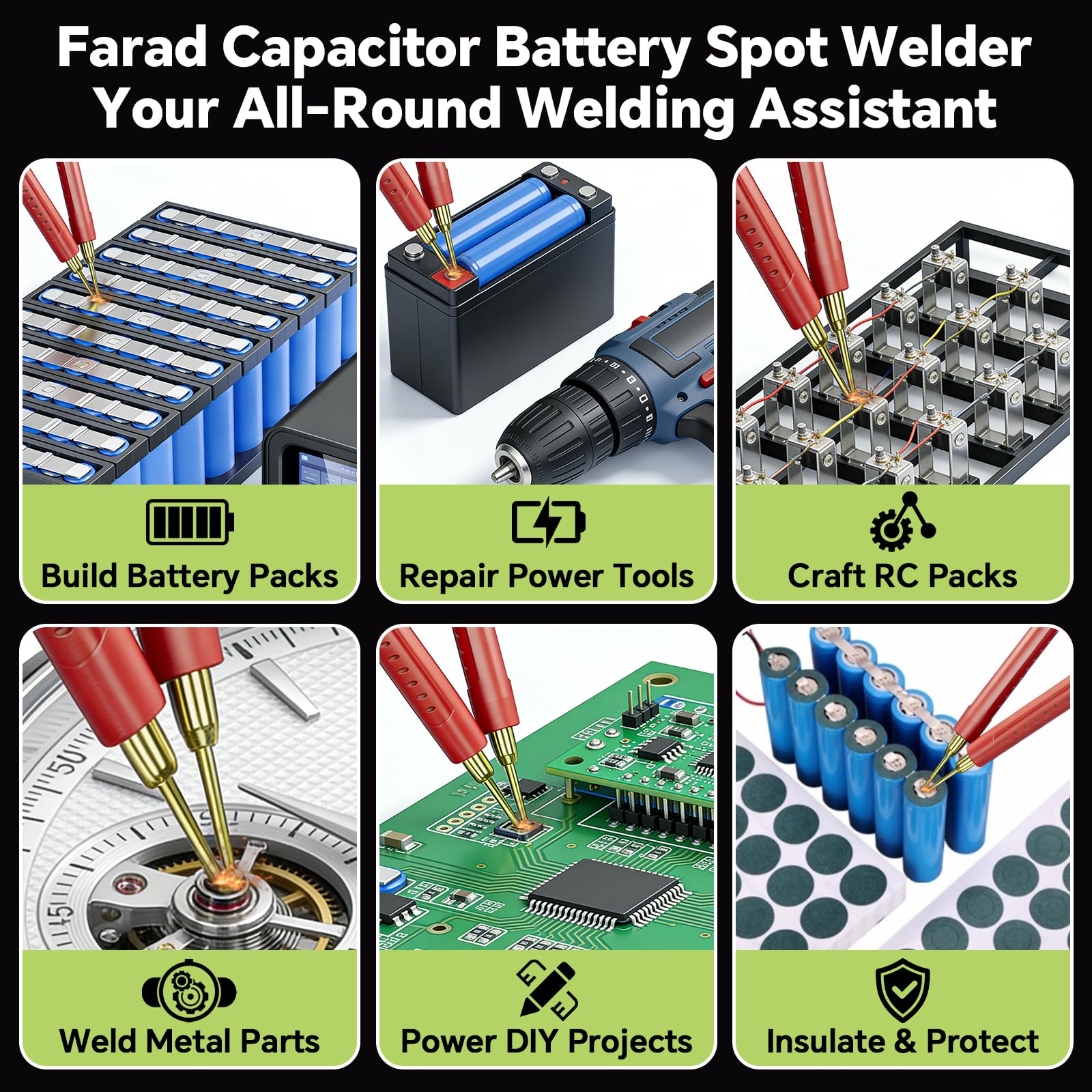 Soudeuse par Points pour Batteries, Machine à Souder les Condensateurs Farads, Soudure Cuivre/Nickel/Acier, Automatique/Pédale, 200 Pcs Papier Isolant