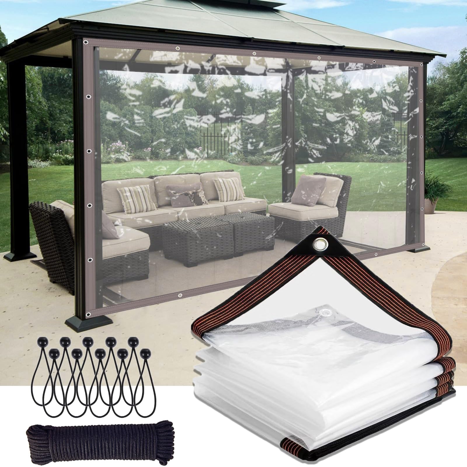 Zjhahjy Clear 7X14 Ft Waterproof Tarps, Transparent Pvc Tarps Tarpaulin, Wind And Waterproof Measures For Garden Pavilions, 4Ft 5Ft 6Ft 7Ft 8Ft 9Ft 10Ft 11Ft 12Ft 13 Ft 14Ft 15 Ft 16Ft 17Ft 18Ft 19Ft 20Ft