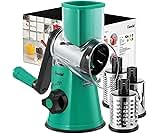Rotary Cheese Grater, Vegetable Slicer with Three Drum Blades, Grater for Kitchen Faster and Easy Cutting, Rotary Drum Grater Ideal for Cheese, Cucumber, Carrot, Nuts, etc.