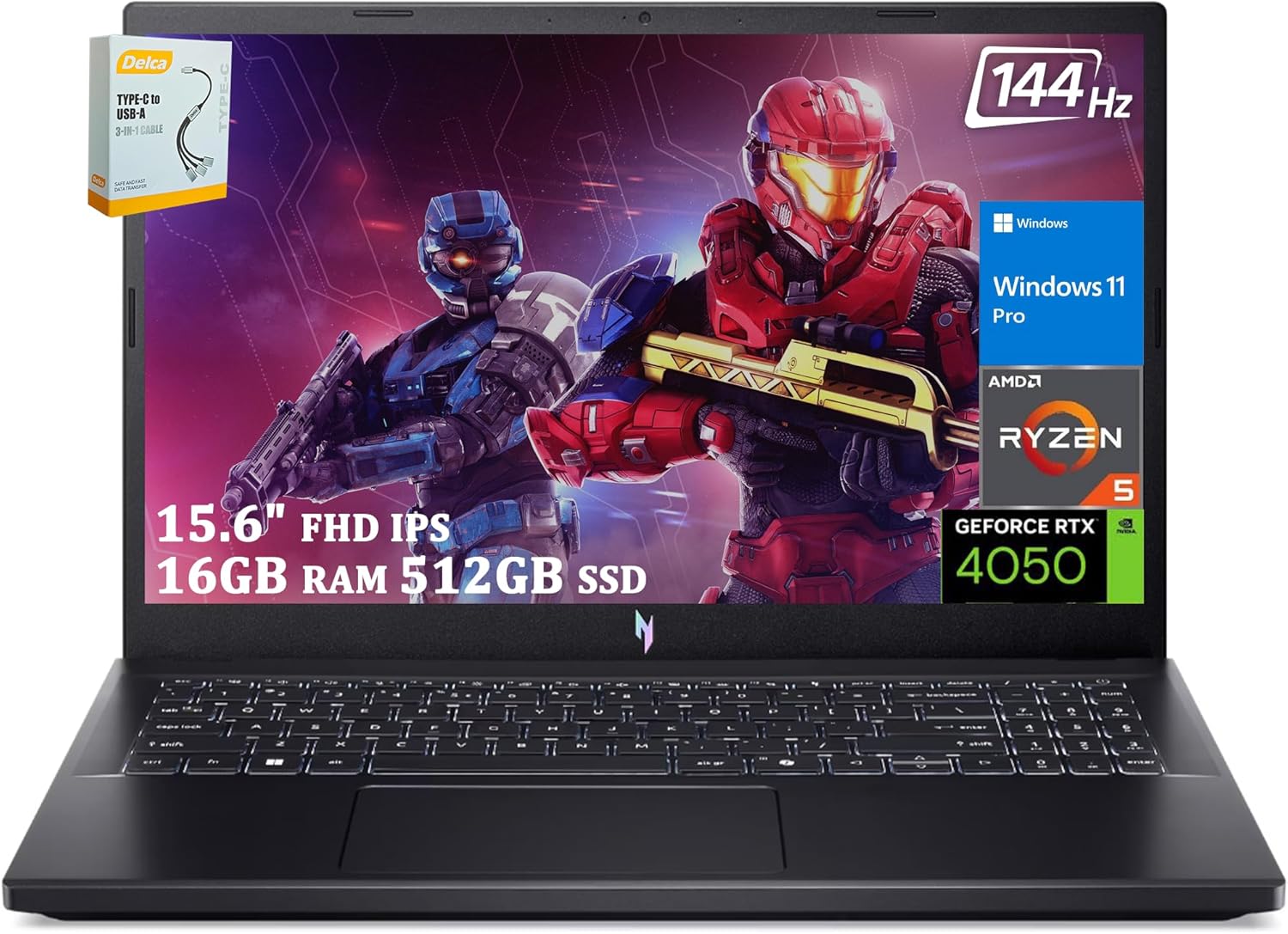 acer Nitro V 15 Gaming Laptop | 15.6″ FHD 144Hz IPS Display | AMD 6-core Ryzen 5 7535HS Processor | 16GB RAM 512GB SSD | NVIDIA GeForce RTX 4050 | Backlit USB-C Win11 Pro w/DLCA Accessory