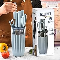 Vista 7 de Knife Set, 7-Piece Kitchen Knife Set with Sharp Chef and Meat Knives, Anti-Rust Utility Knives Set for Kitchen, Kitchen Knife Block Set（Blue）