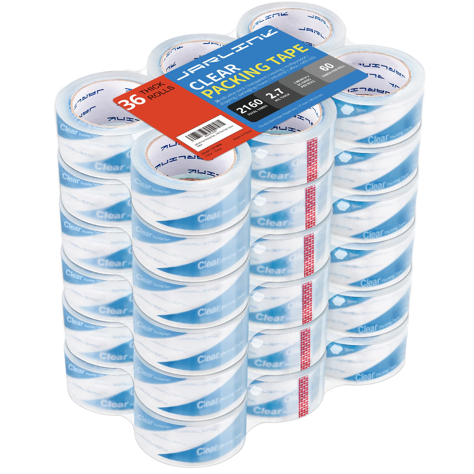 JARLINK Clearer Packing Tape 36 Rolls, Heavy Duty Packaging Tape for Shipping Packaging Moving Sealing, 2.7mil Thick, 1.88 inches Wide, 60 Yards Per