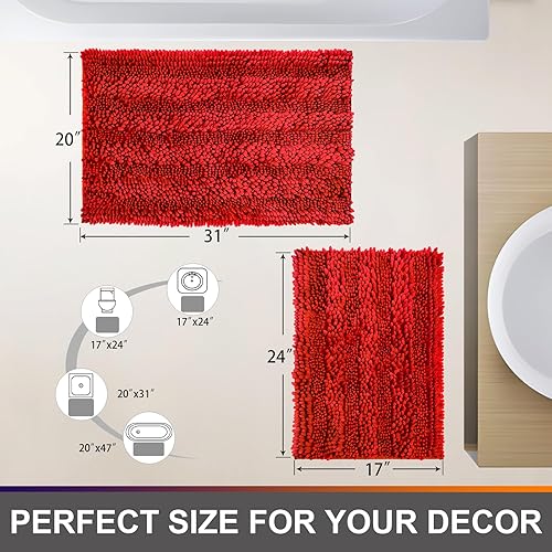 Miniatura 10 de Civkor Juego de 2 alfombras de baño de color morado claro, manteca de chenilla, juego de alfombras de baño con fideos brillantes con respaldo