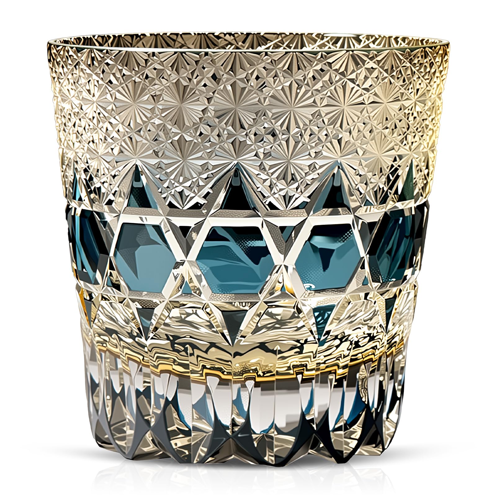 Vaso Whisky Japones Edo Kiriko Kiku Tsunagi - Vaso Degustacion Regalo Hombre para Bourbon - Vidrio Premium (Fluorita, 250ml)