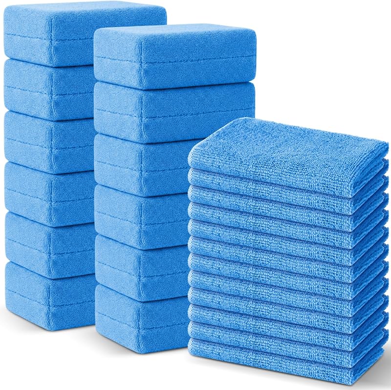 HunnmingRe Juego de 24 almohadillas aplicadoras de microfibra que incluyen esponja de lavado de autos que no raya y paño de limpieza Toallas de microfibra Almohadillas aplicadoras de espuma de cera premium para secar, detallar y pulir autos